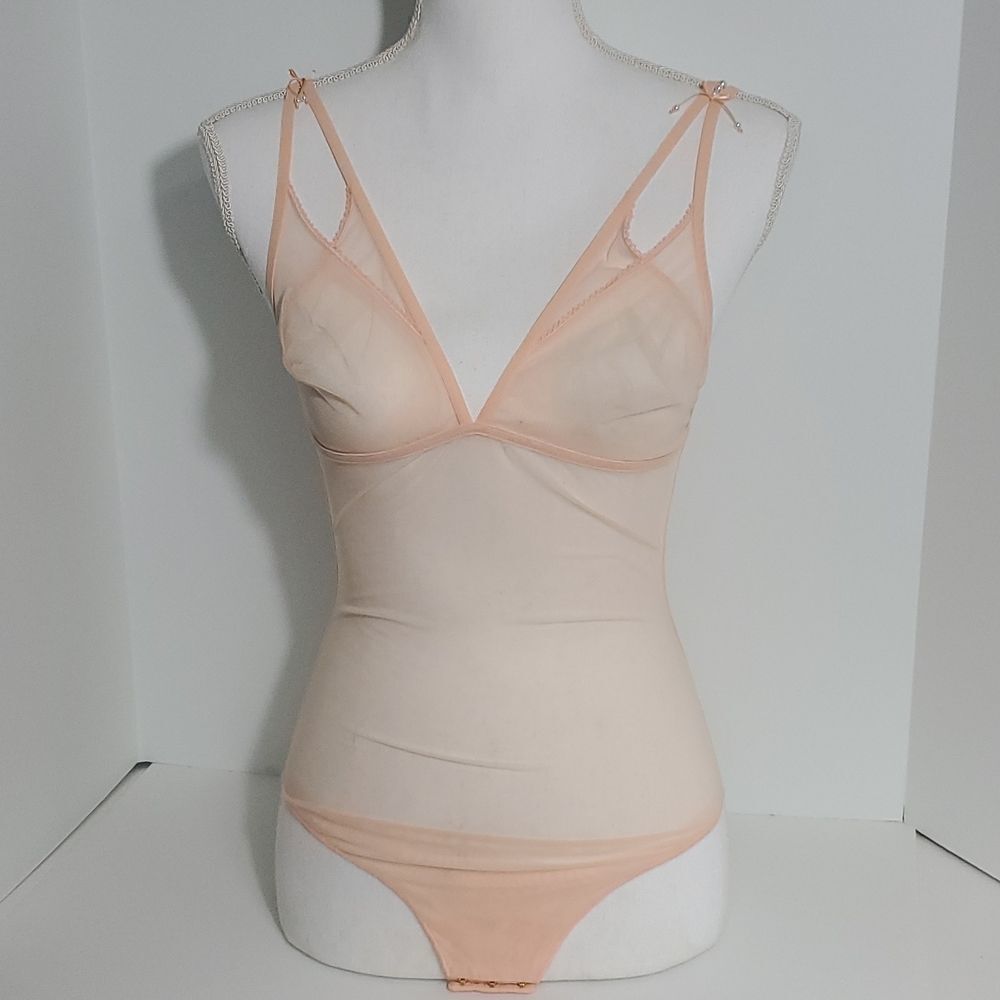 La Perla Cutout Mesh Bodysuit Peach Size 36B NWOT